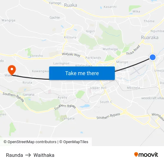 Raunda to Waithaka map