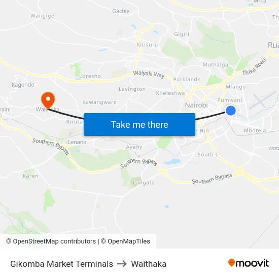Gikomba Market Terminals to Waithaka map
