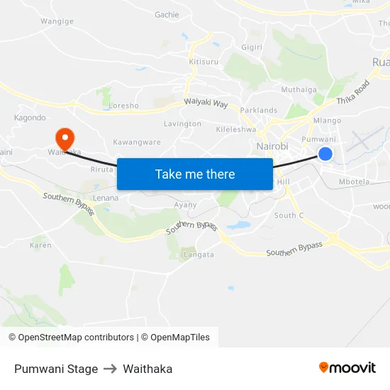 Pumwani Stage to Waithaka map