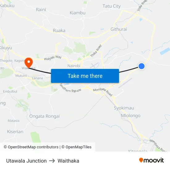Utawala Junction to Waithaka map
