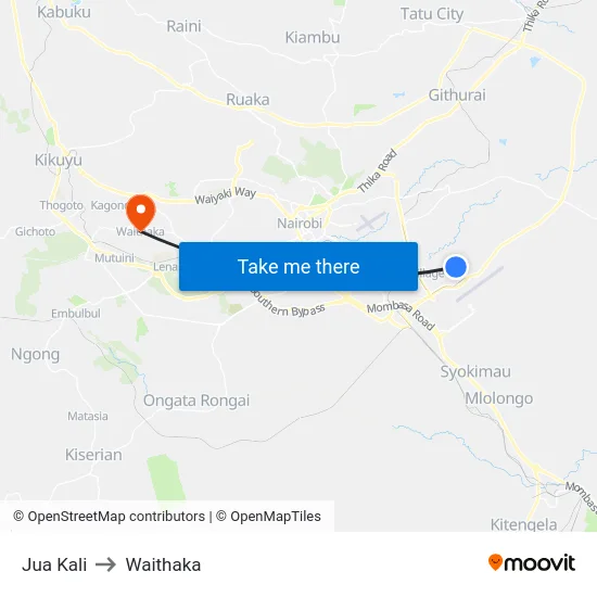 Jua Kali to Waithaka map