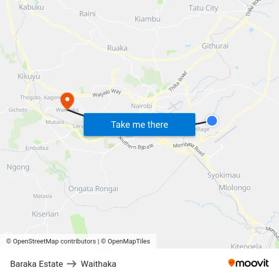 Baraka Estate to Waithaka map