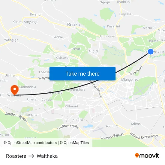 Roasters to Waithaka map