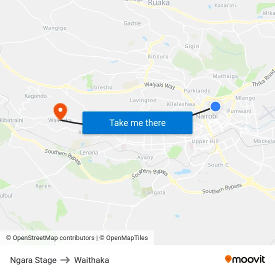 Ngara Stage to Waithaka map