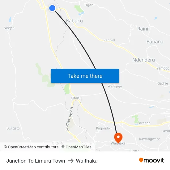 Junction To Limuru Town to Waithaka map