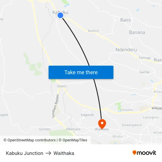 Kabuku Junction to Waithaka map