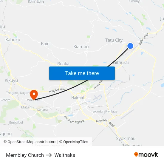 Membley Church to Waithaka map