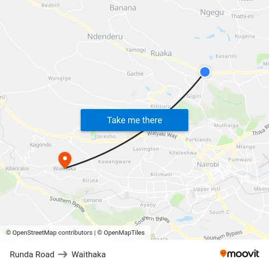 Runda Road to Waithaka map