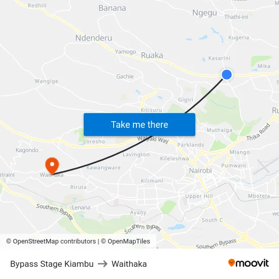 Bypass Stage Kiambu to Waithaka map