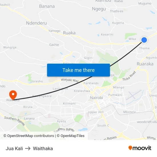 Jua Kali to Waithaka map