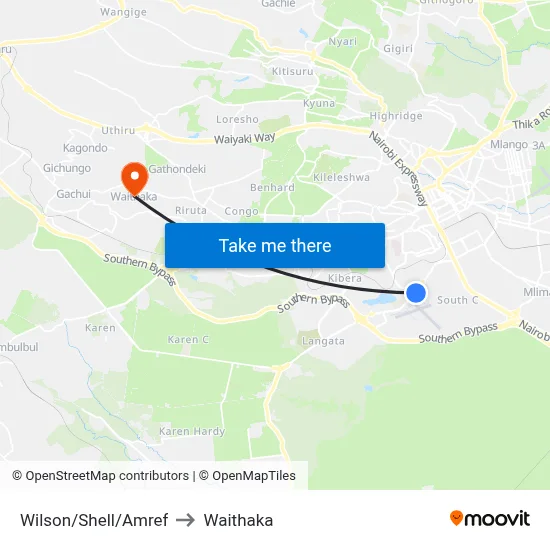 Wilson/Shell/Amref to Waithaka map