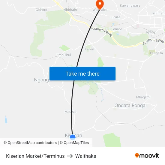 Kiserian Market/Terminus to Waithaka map