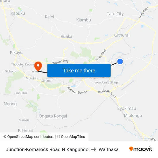 Junction-Komarock Road N Kangundo to Waithaka map