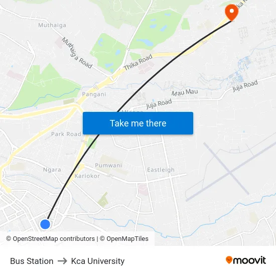 Bus Station to Kca University map