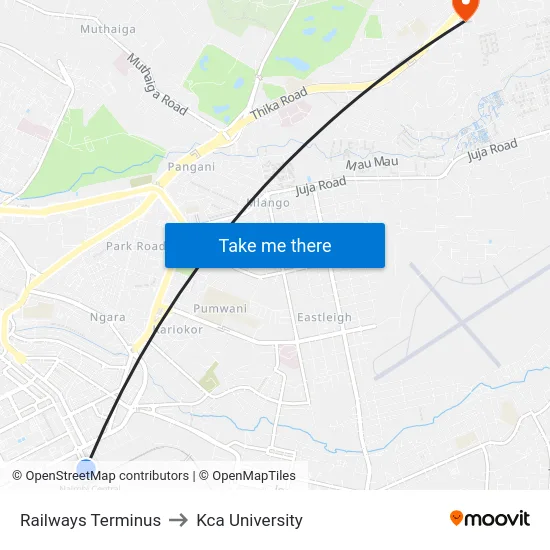 Railways Terminus to Kca University map