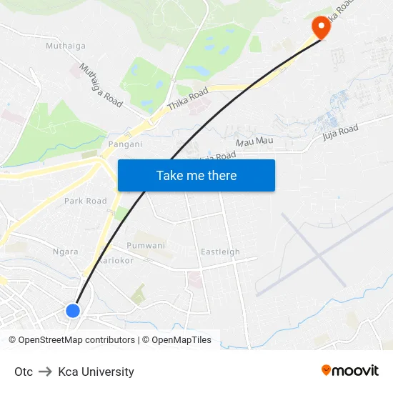 Otc to Kca University map