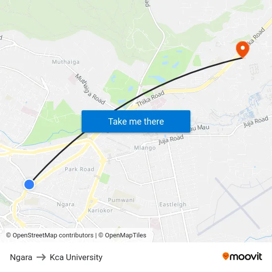 Ngara to Kca University map