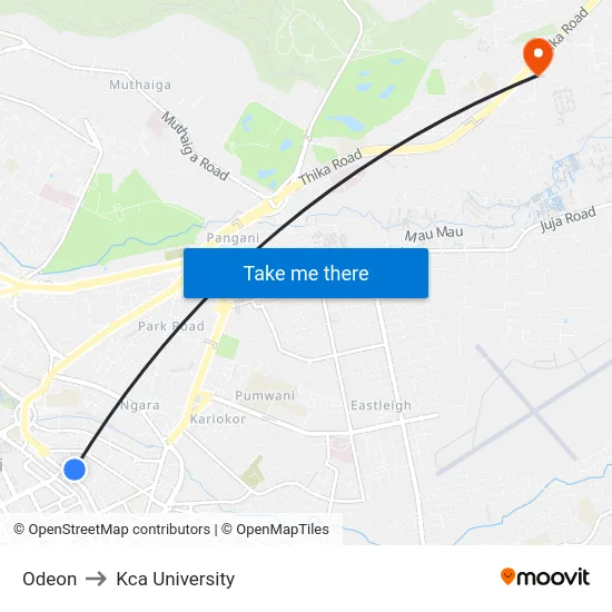 Odeon to Kca University map