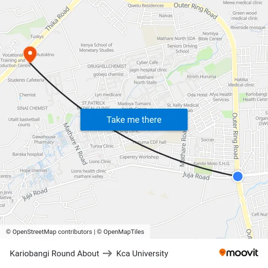 Kariobangi Round About to Kca University map