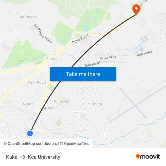 Kaka to Kca University map
