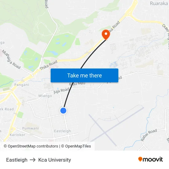 Eastleigh to Kca University map