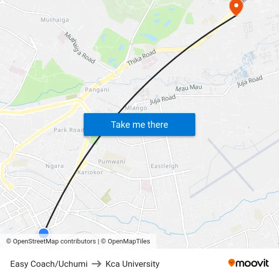Easy Coach/Uchumi to Kca University map