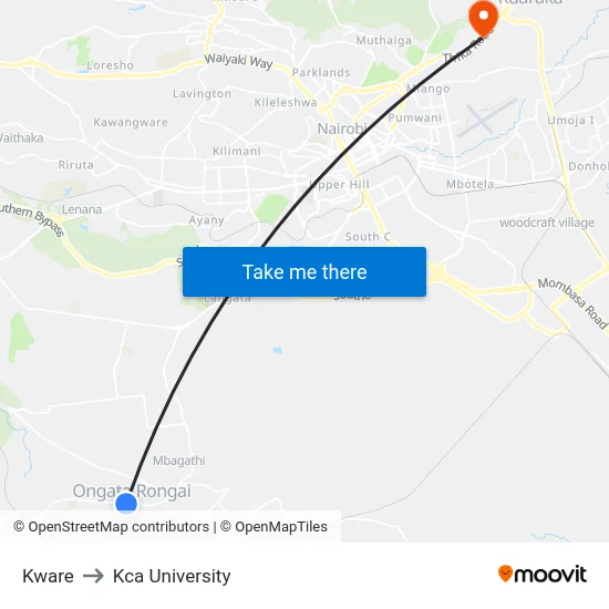 Kware to Kca University map