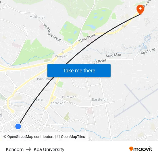 Kencom to Kca University map