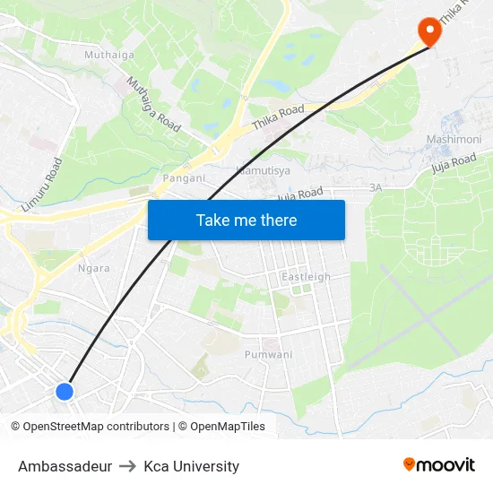 Ambassadeur to Kca University map