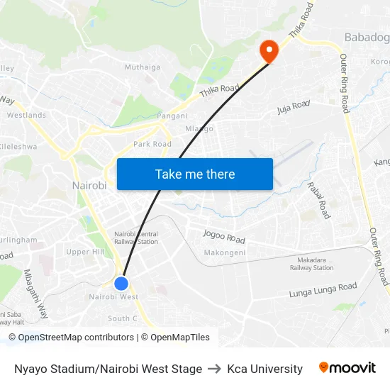Nyayo Stadium/Nairobi West Stage to Kca University map