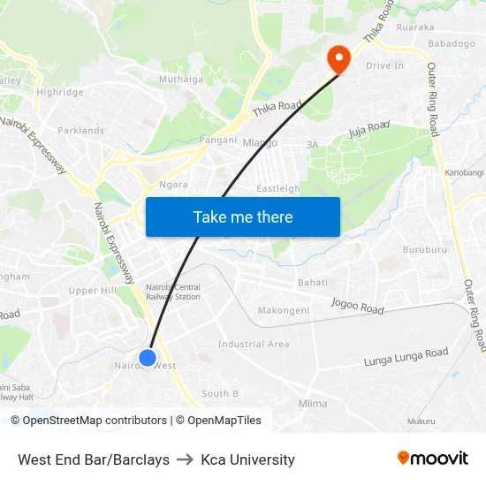 West End Bar/Barclays to Kca University map