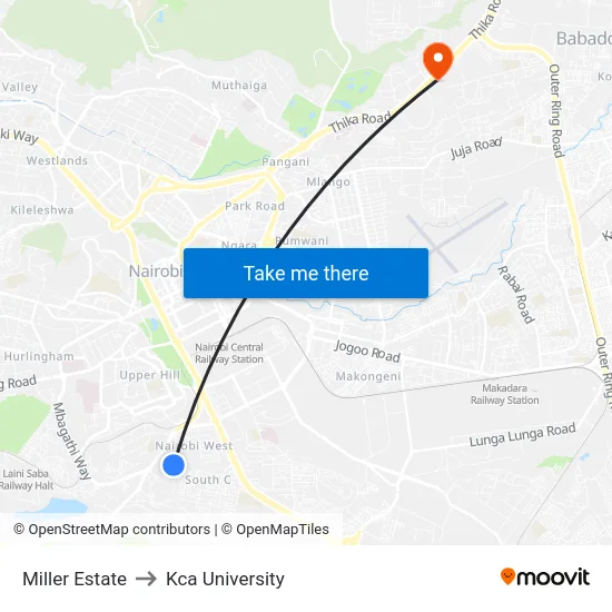 Miller Estate to Kca University map