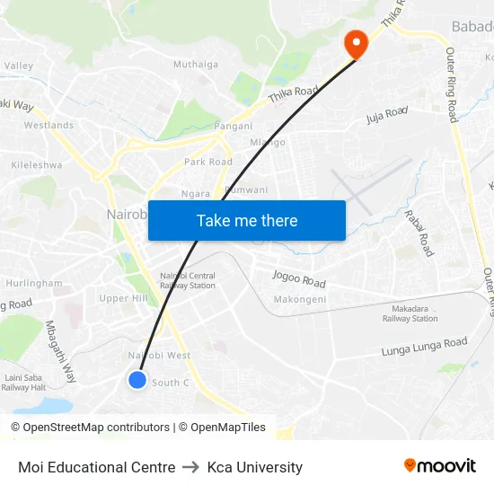 Moi Educational Centre to Kca University map
