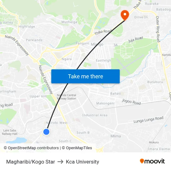 Magharibi/Kogo Star to Kca University map