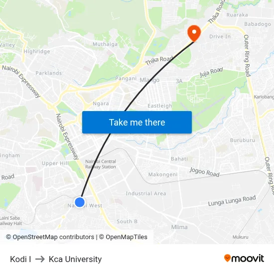 Kodi I to Kca University map