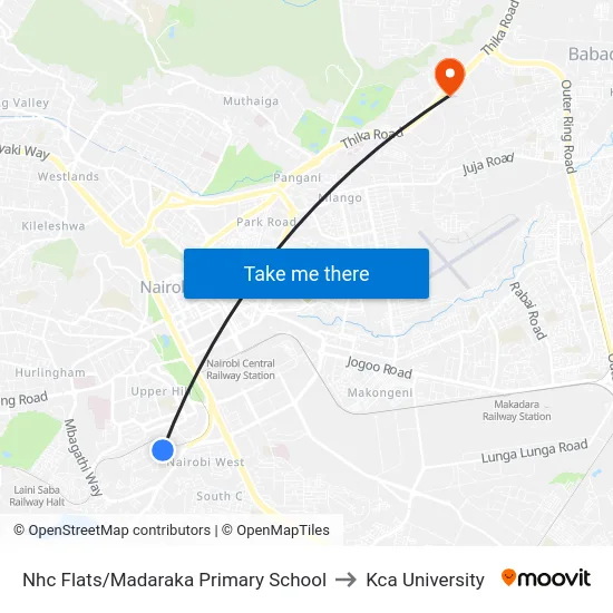 Nhc Flats/Madaraka Primary School to Kca University map