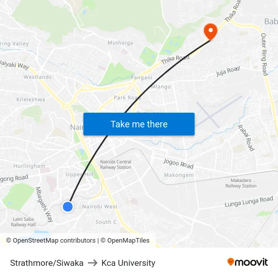 Strathmore/Siwaka to Kca University map