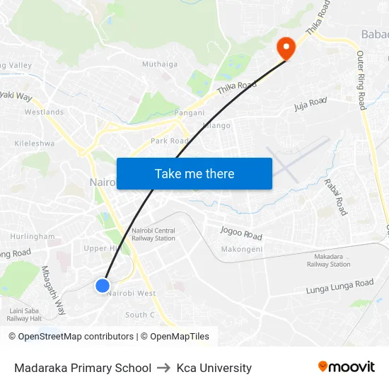 Madaraka Primary School to Kca University map