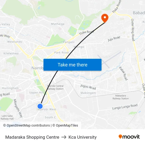 Madaraka Shopping Centre to Kca University map