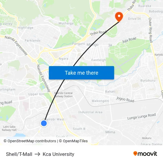Shell/T-Mall to Kca University map