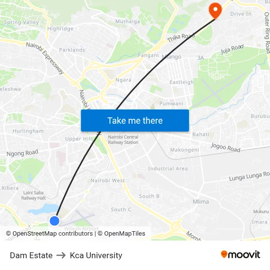 Dam Estate to Kca University map
