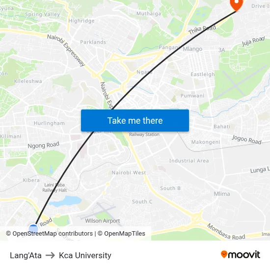 Lang'Ata to Kca University map