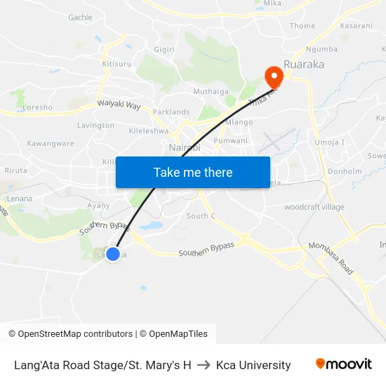 Lang'Ata Road Stage/St. Mary's H to Kca University map