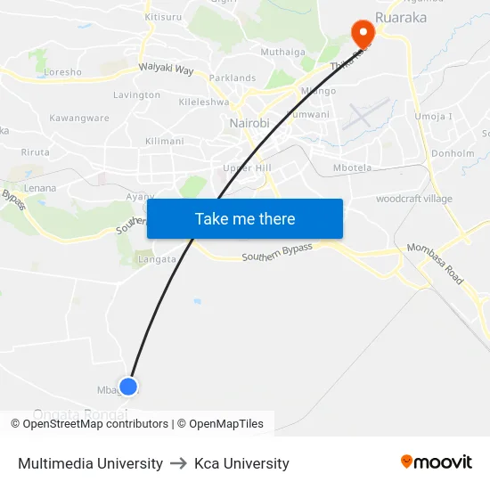 Multimedia University to Kca University map