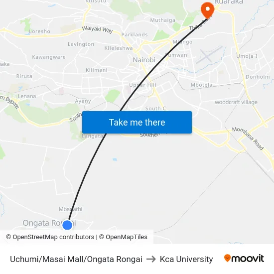 Uchumi/Masai Mall/Ongata Rongai to Kca University map