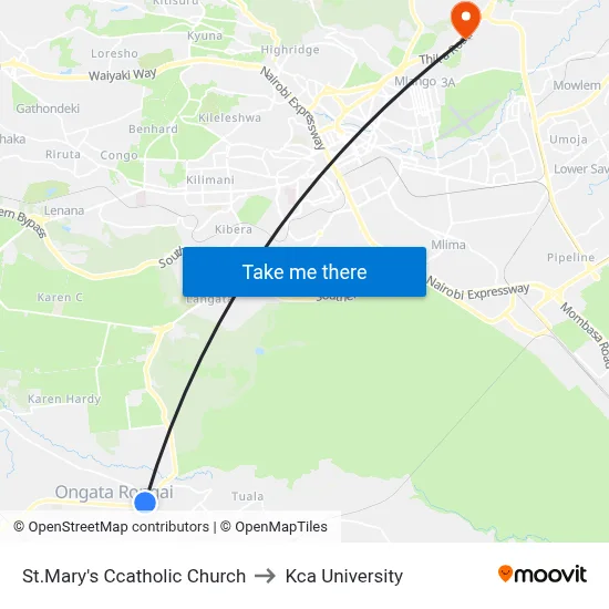 St.Mary's Ccatholic Church to Kca University map