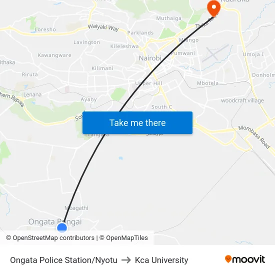 Ongata Police Station/Nyotu to Kca University map