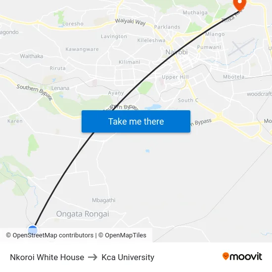 Nkoroi White House to Kca University map