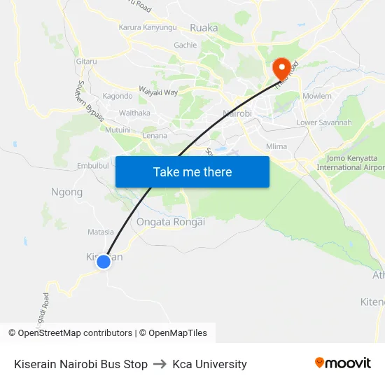 Kiserain Nairobi Bus Stop to Kca University map