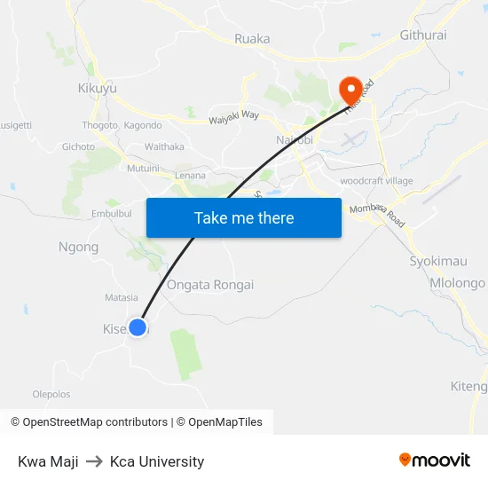 Kwa Maji to Kca University map